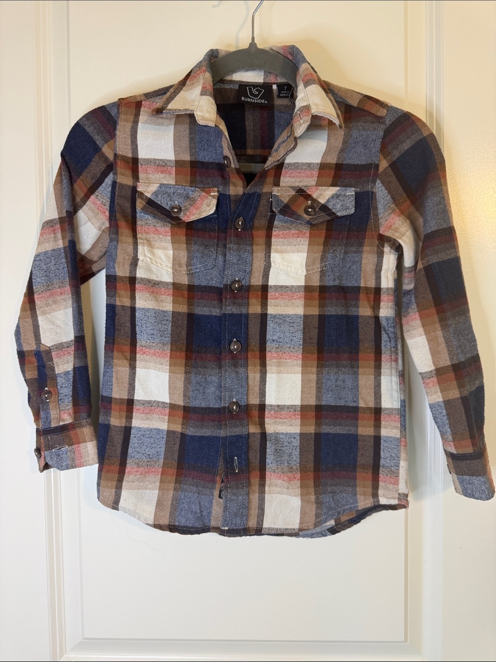 Burnside Plaid Flannel Shirt in Blue, Brown & Red